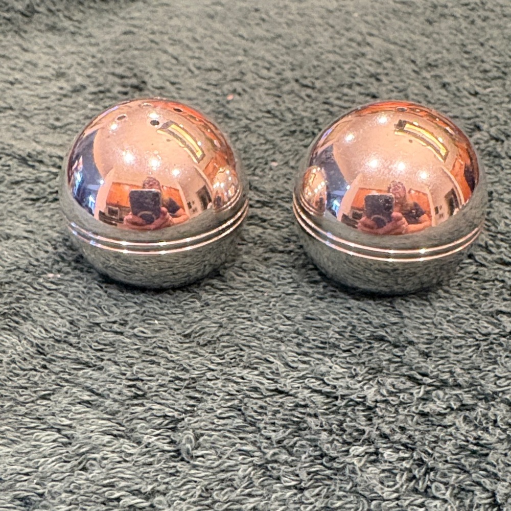 Vintage EP Brass Canada Silver Plate Orb Spherical Salt and Pepper Shakers